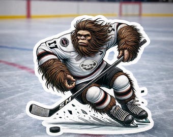 Pegatina de jugador de hockey Bigfoot, Bigfoot, hockey, temporada de hockey, palo de hockey, pegatina, calcomanía, camiseta, deportes, pegatina de Bigfoot, skate, Sasquatch