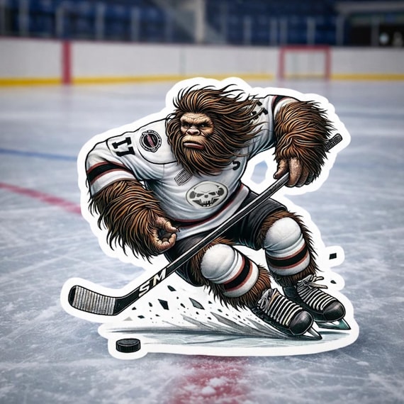 Bigfoot Hockey Player Sticker, Bigfoot, Hockey, Hockey Season, Hockey Stick, Sticker, Decal, Jersey, Sports, Bigfoot Sticker,skate,Sasquatch