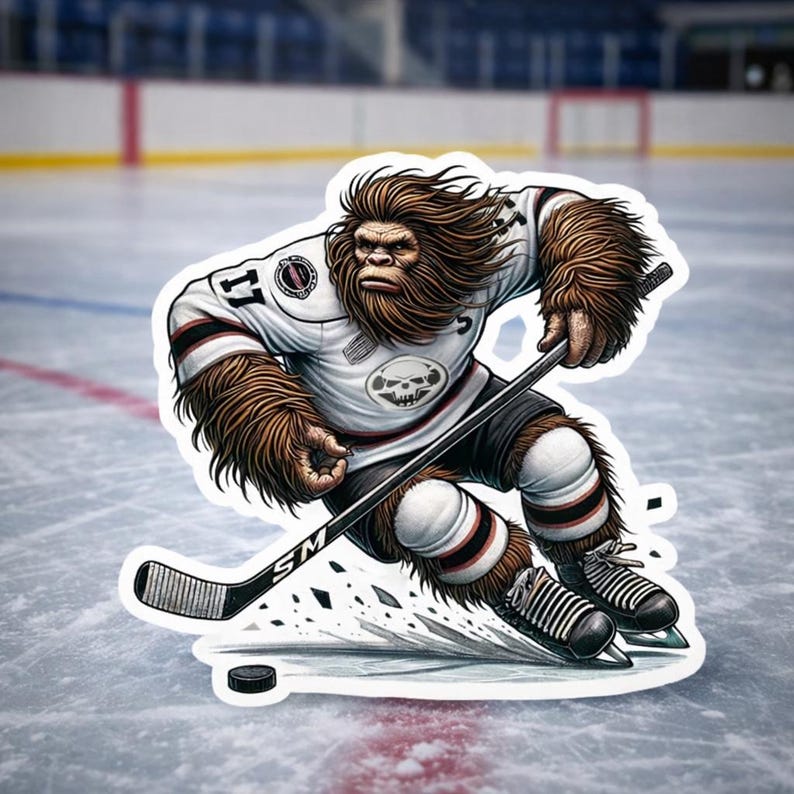 Sticker joueur de hockey Bigfoot, Bigfoot, Hockey, Saison de hockey, Crosse de hockey, Sticker, Sticker, Maillot, Sports, Sticker Bigfoot, patin, Sasquatch Bigfoot 1