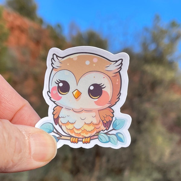 Baby Girl Owl Sticker, Kawaii Style, Owl Sticker, Bird Lover, Owl Lover, Gift for owl lover, Baby Owl, Feathers, Kawaii Owl,Cute Owl Sticker