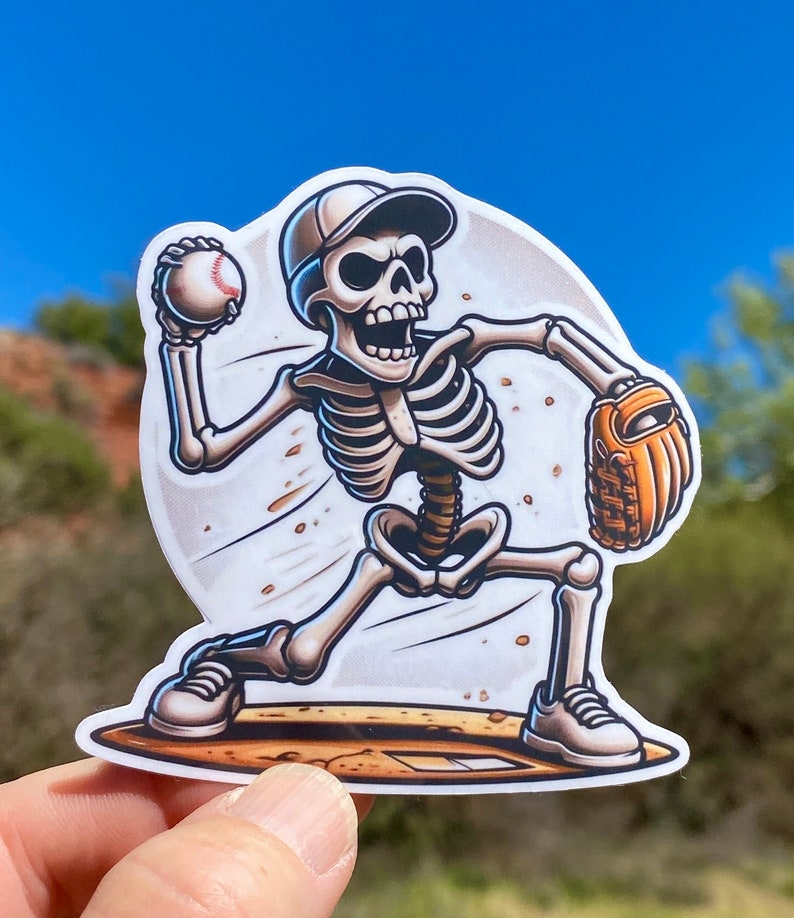 Skeleton Baseball Pitcher Sticker, Baseball, Baseball Glove, Skeleton ...