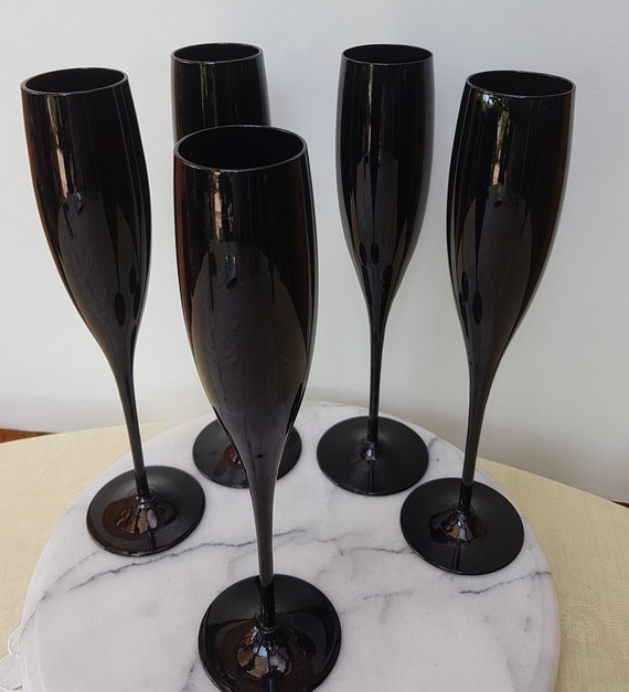 Unique Elegant Black Flute  Glasses set of 4 + 1 … - image 4