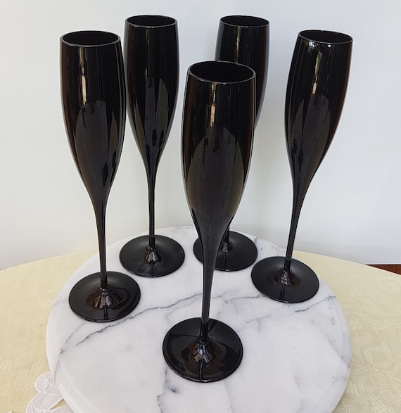 Unique Elegant Black Flute  Glasses set of 4 + 1 … - image 6