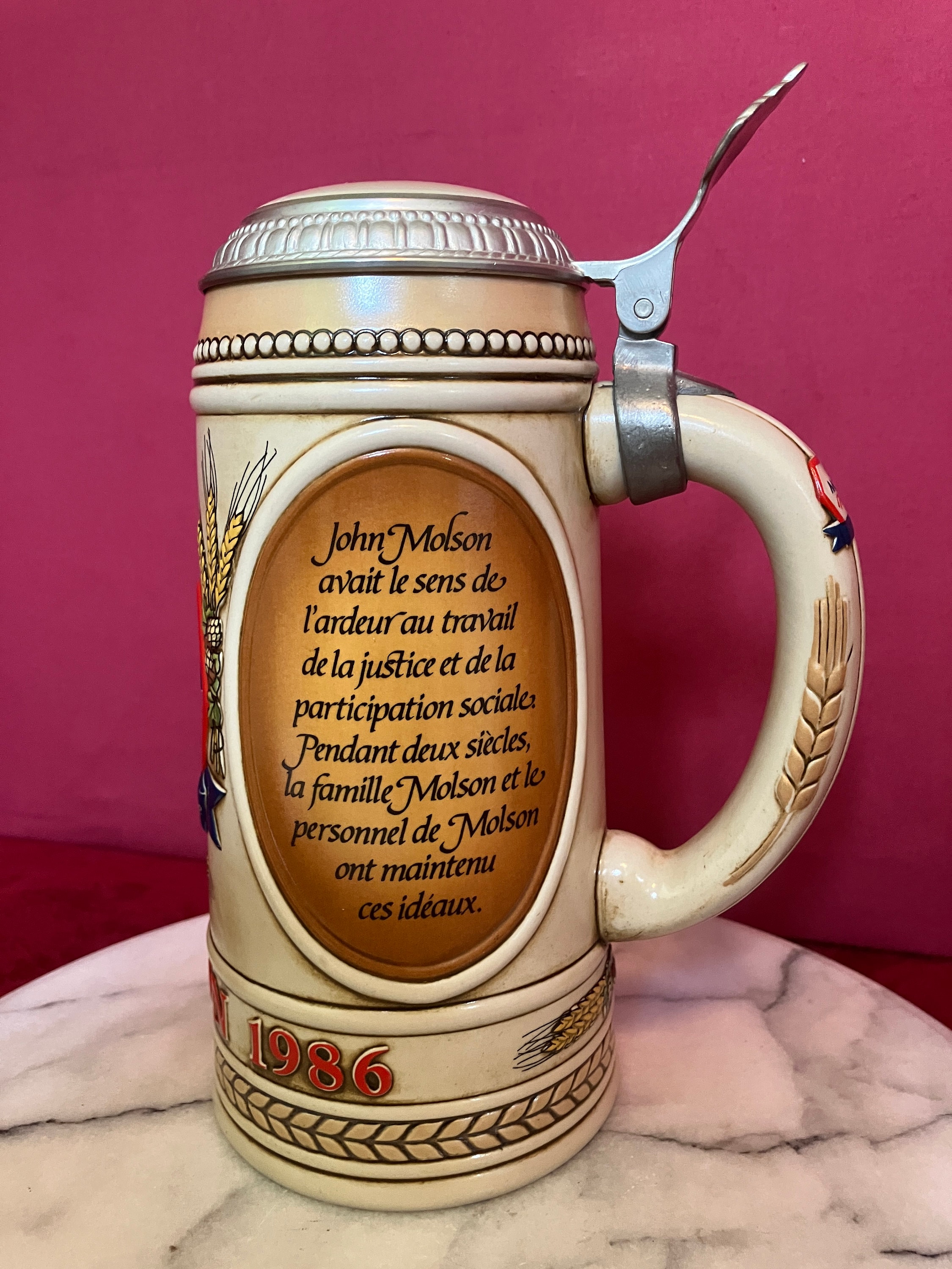 Vintage - John Molson Beer Stein With Lid - 1786 - 1986 - 200
