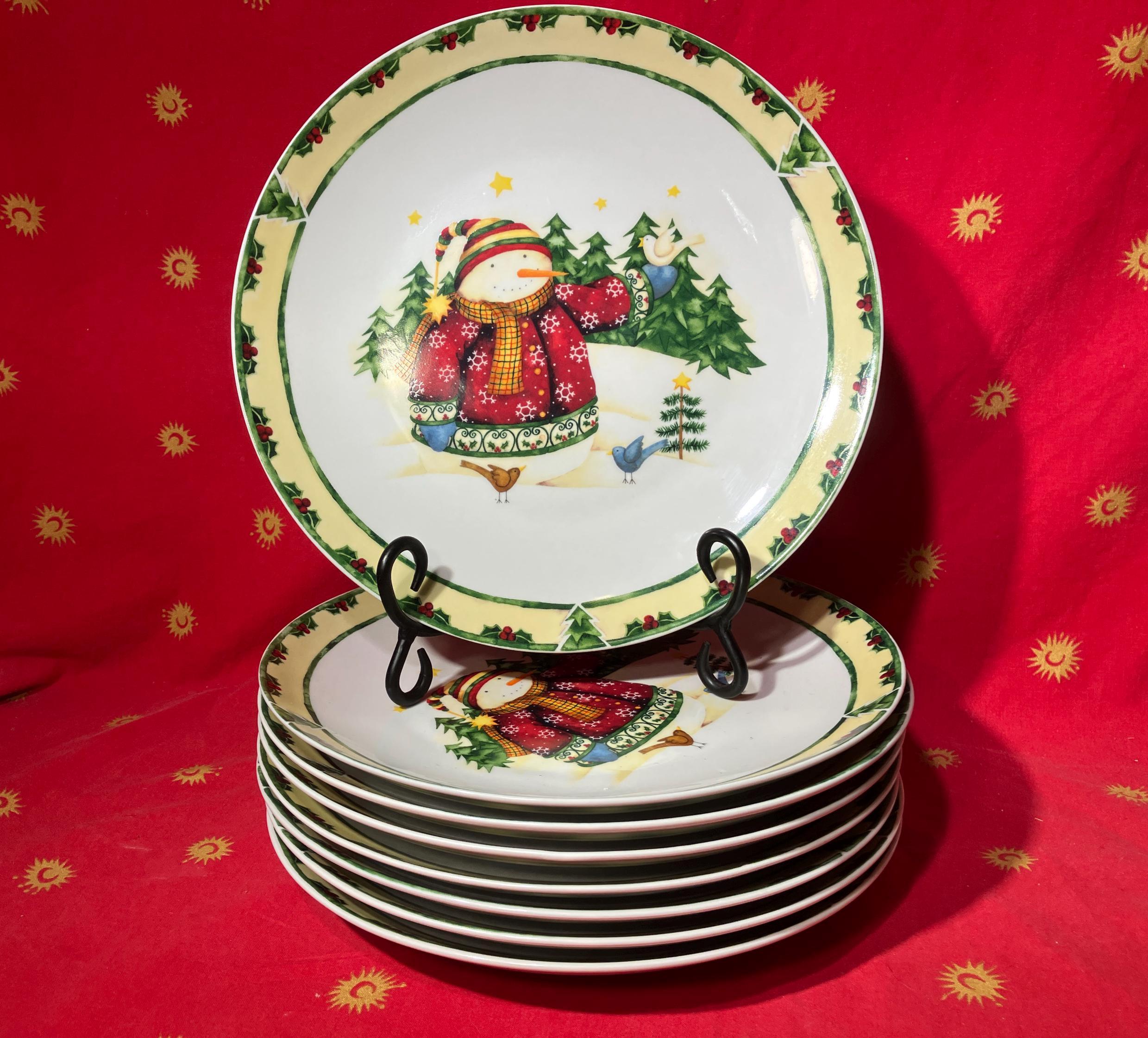 Vintage Gibson Houseware Chine assiettes à dîner ensemble de deux, pois bleus jaunes avec des fleurs de corail 10 1/2 de diamètre nouveau jamais utilisé - France
