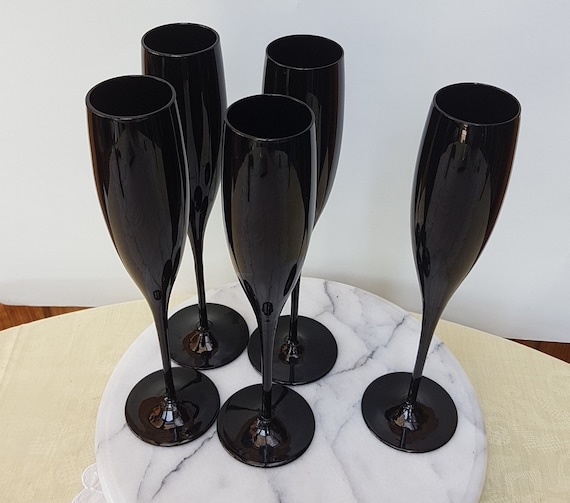 Unique Elegant Black Flute  Glasses set of 4 + 1 … - image 1
