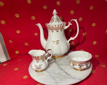 50th Gold Anniversary Royal Albert Teapot, Sugar Bowl and Creamer.