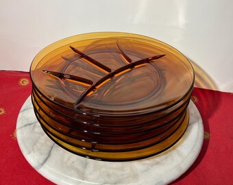 Service De 8 Assiettes à Dessert Vintage Duralex - Couleur Ambre Transparent - Bon état