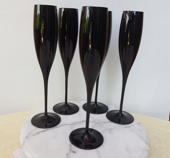 Unique Elegant Black Flute  Glasses set of 4 + 1 … - image 5