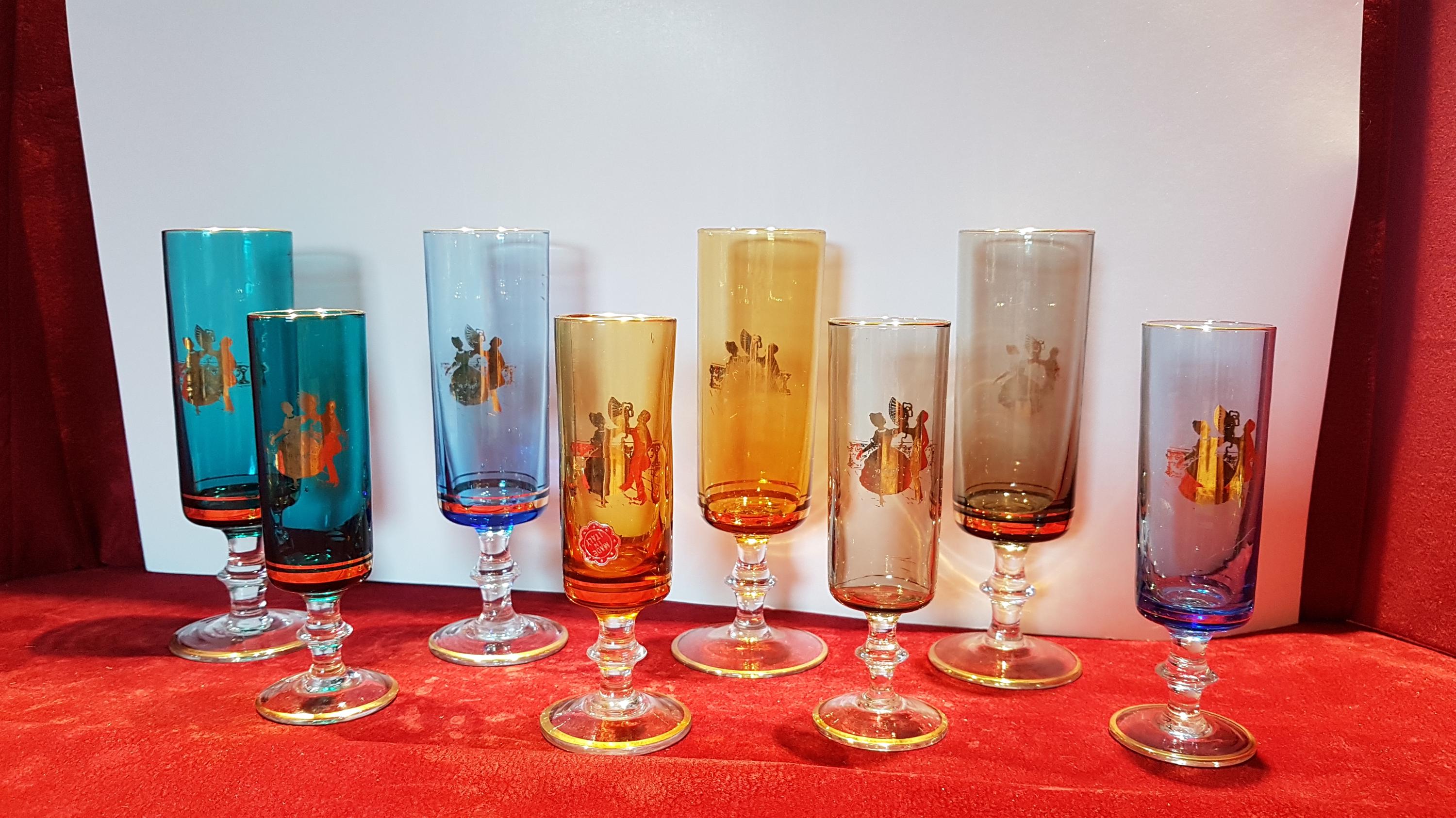 【激安セール】 1950s Set of 8 Glasses in Murano Glass With Gold Rim 2 Sizes 洋書