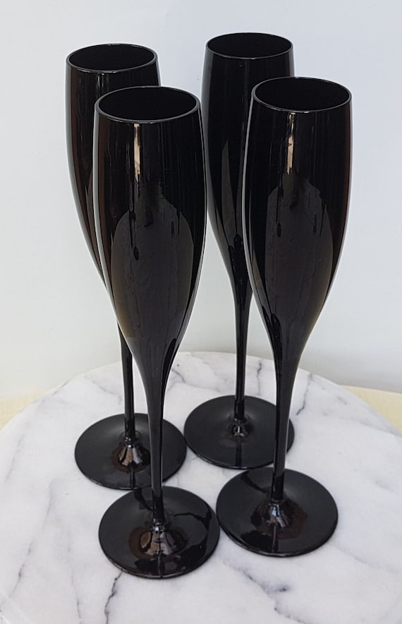 Unique Elegant Black Flute  Glasses set of 4 + 1 … - image 2