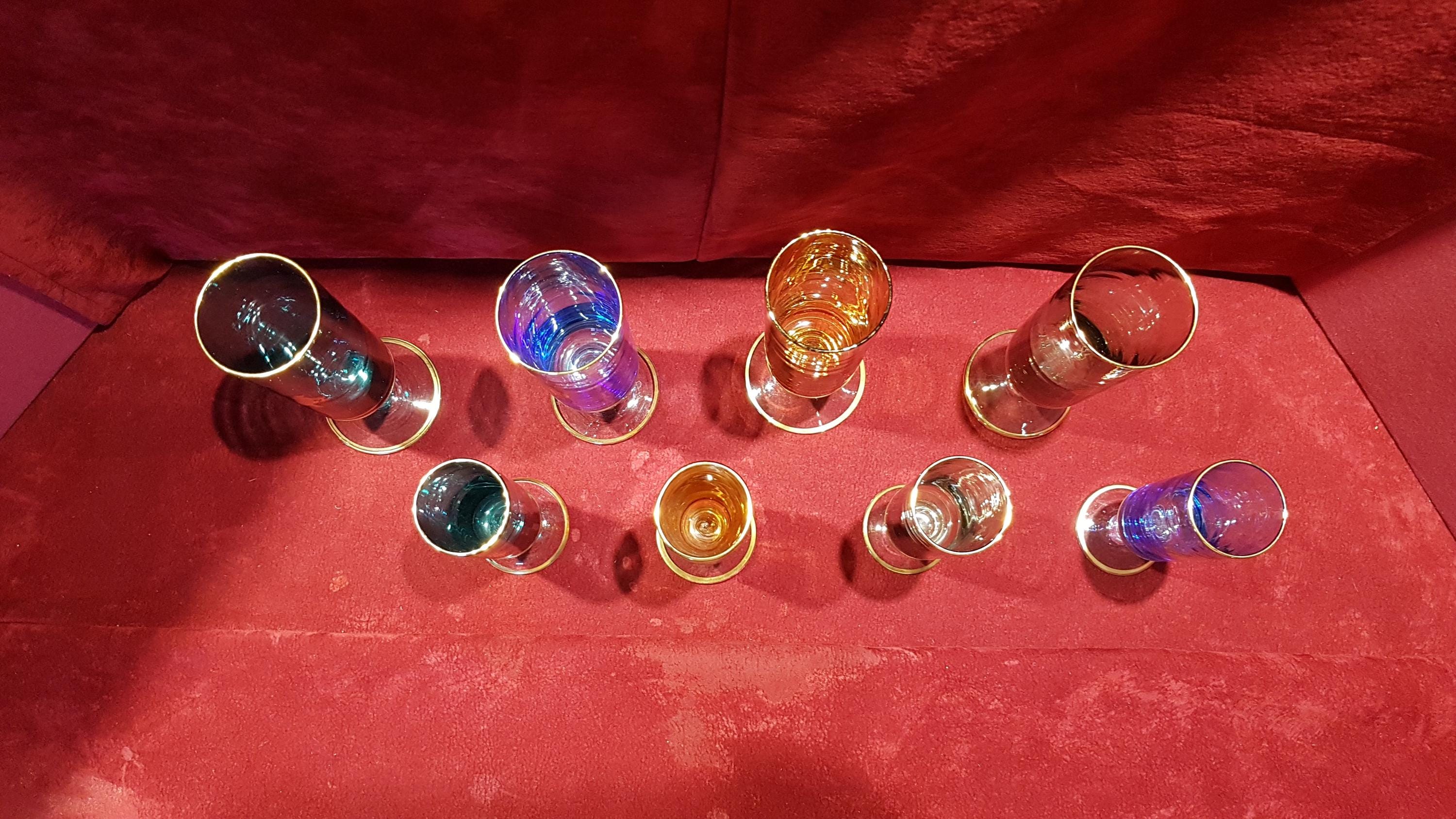 洋書 Venetian Glasses 1950s Set of 8 Glasses in Murano Glass With Gold Rim 2 Sizes