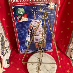 Porte-cartes de Noël en fil de fer doré sur pied (2 pièces) - Porte-cartes de vœux - Très bon état - Montre sur la boîte