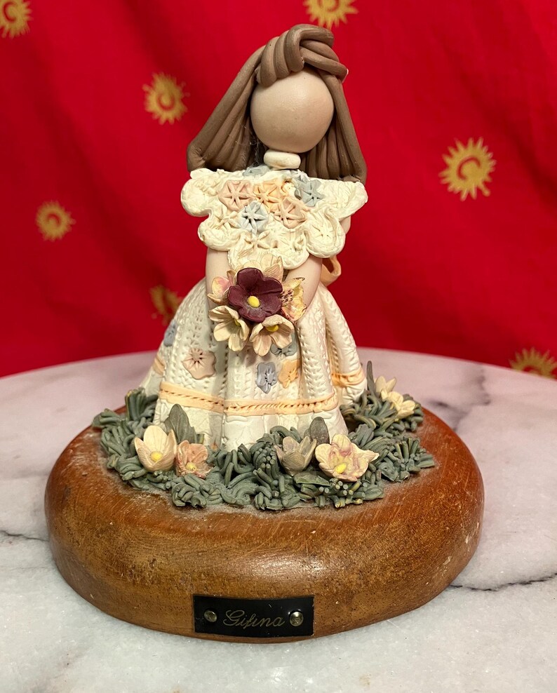 Vintage Gifina Faceless Girl Figurine: Dominican Dress, Wood Base ...