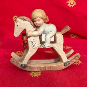Perfect Gift - 1983 Enesco Christmas Ceramic Rocking Horse -Please select your option 1. boy or 2. girl -Hand made origami gift box included