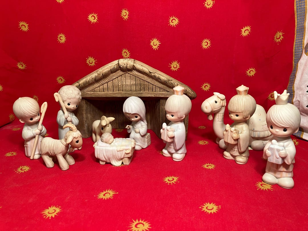 11pcs Precious Moments Nativity Set With Ceramic Nativity Stable ...