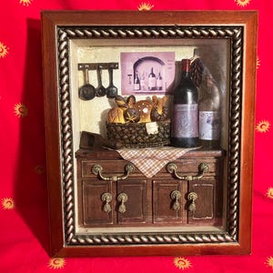 Vtg. Country Kitchen Shadow Box - Old Style Kitchen - Bordeaux Wine - French Wine - Very Good Condition