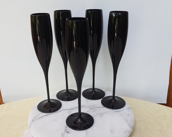 Unique Elegant Black Flute  Glasses set of 4 + 1 … - image 3