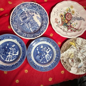 5 Options Plates - Sunday Morning W H Grindley - Landscape W R Midwinter - Spode Coperland - Willow Fenton -No chips or cracks-some crazing