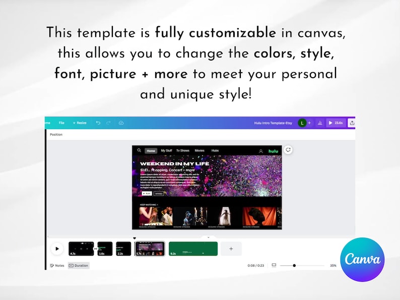 Hulu Youtube Intro Canva Template Fully Customizable Easy to Use Etsy