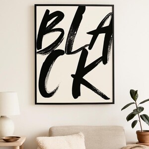 Minimalist BLACK Art Print – Abstract Typography Wall Art with Nude Tones – Custom Digital Download