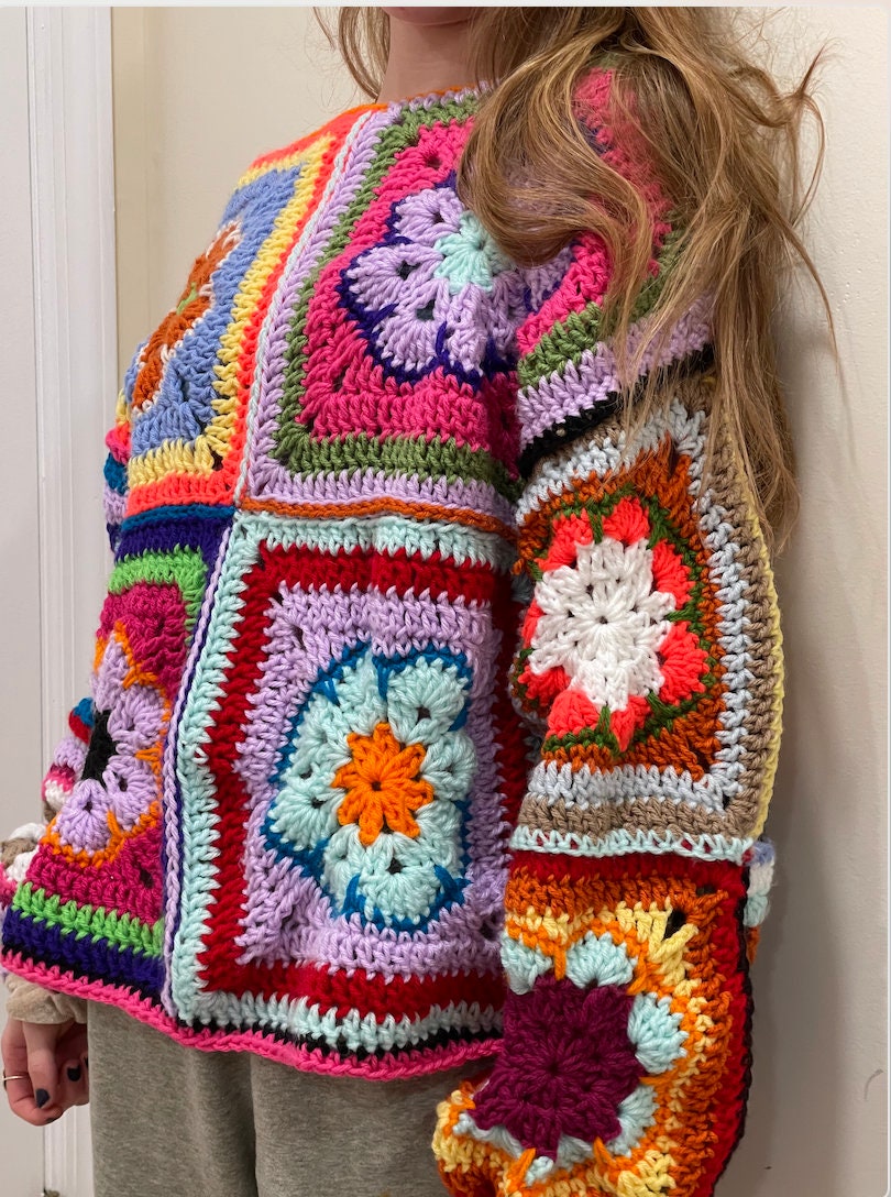 Extra Warm Handmade Crochet Granny Square Jumper - Etsy