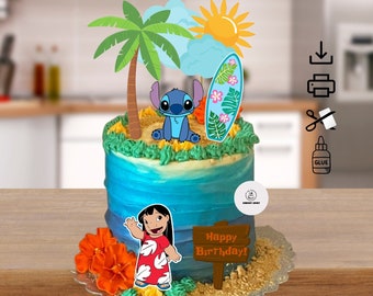 Printable Hawaiian Inspired Cake & Cupcake Topper-DIGITAL DOWNLOAD-Print From Home-Includes Numbers 0-9-Li-lo and Sti-tch Printable Topper