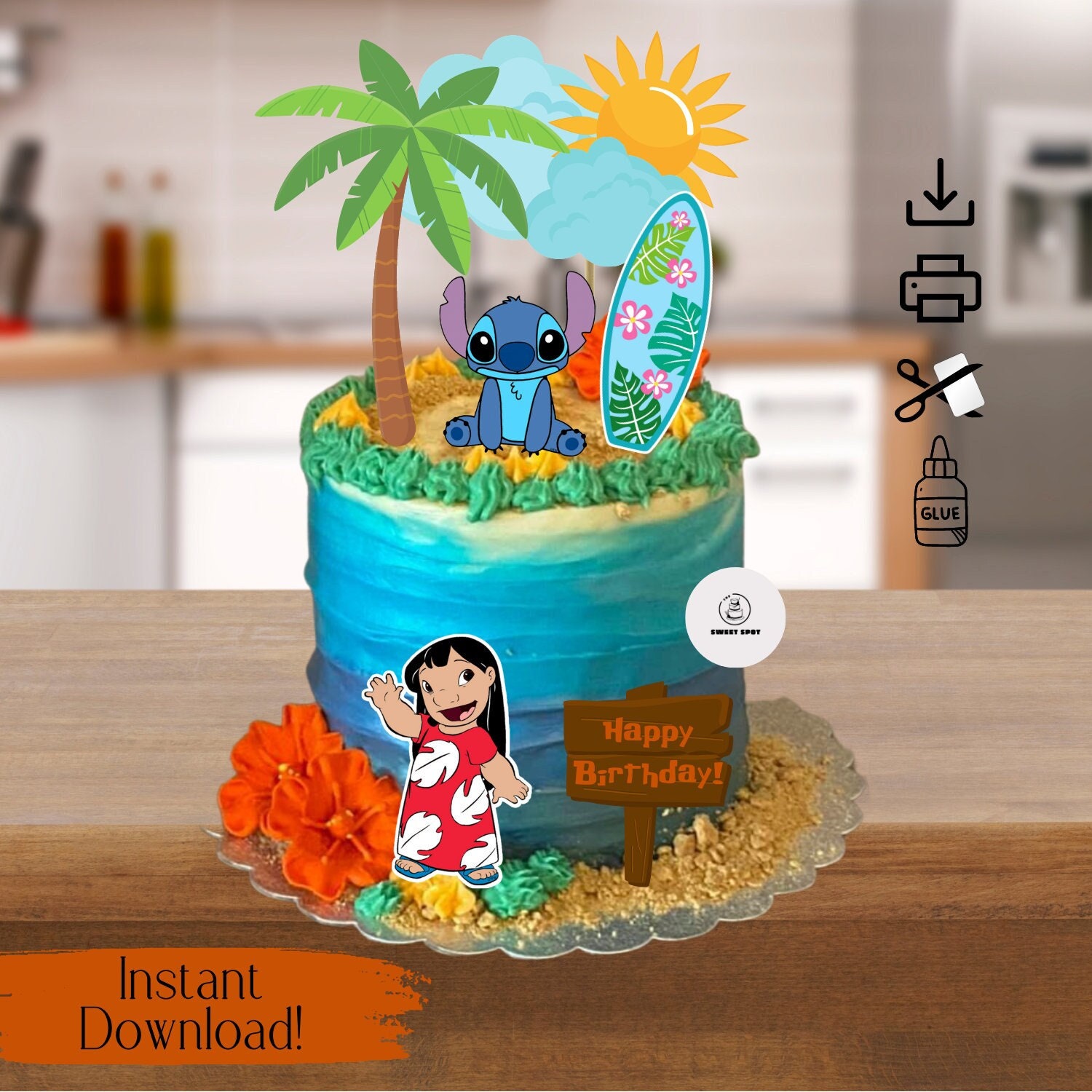 Stitch sur gâteau plage tropicale 🍰