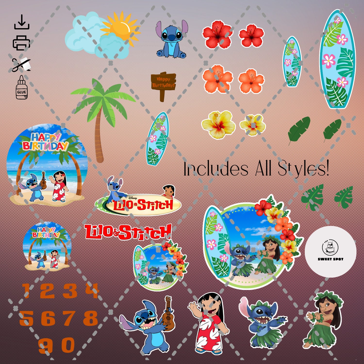 Printable Hawaiian Inspired Cake &amp; Cupcake Topper-digital Download ...