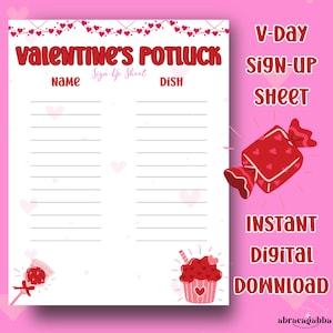 Valentinstag Potluck Sign-up Sheet Printable, Potluck Sign-up Sheet, Work Potluck, Food Sign-Up Sheet, Party Signup Sheet