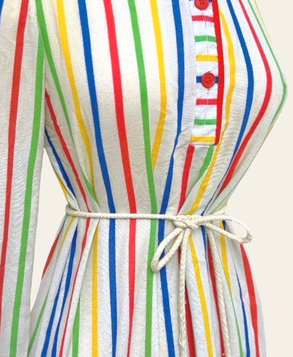 Vintage 70’s Rainbow Striped Dress Loungewear Mod… - image 3