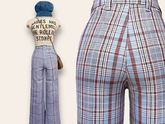 Vintage 70’s Plaid Bell Bottom Pants Student Fit … - image 1