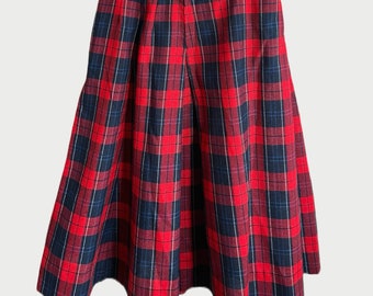 Vintage 70's Tartan Full Pleated Skirt Sue Mills 24 Inch High Waist Extra Small