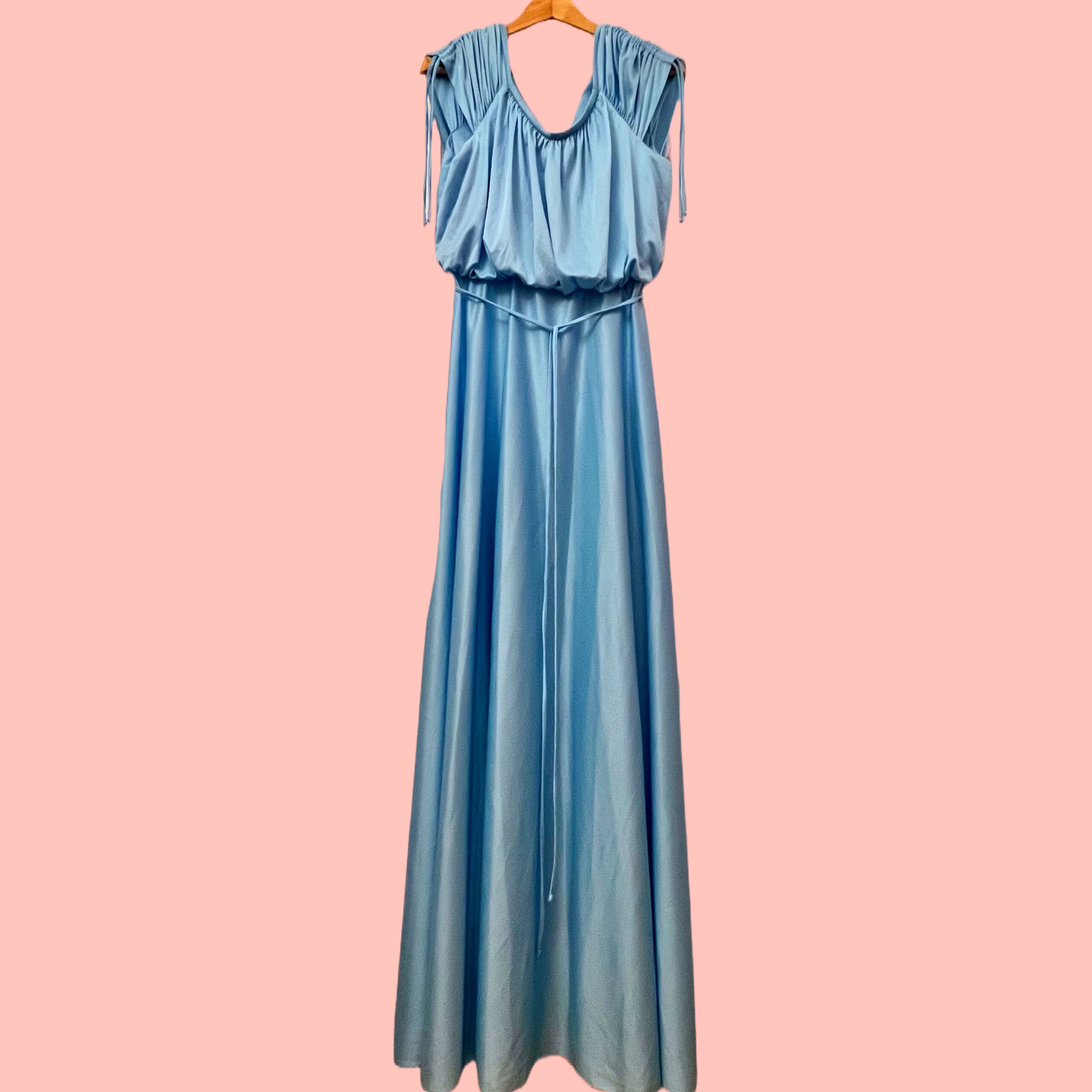 Sale Vintage 70s Extra Long Formal Dress Large Blue Floor Length Maxi