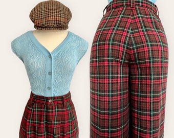 Vintage Tartan High Waist Slim Pants XS Benetton Trousers