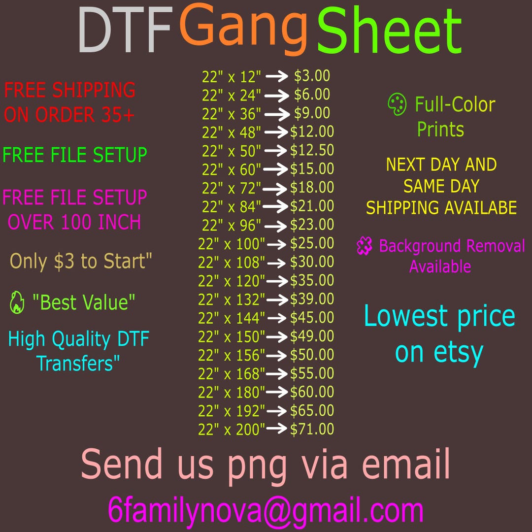 Custom DTF Gang Sheet, DTF Transfers, Direct to Film Transfer ...