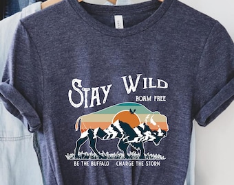 Retro Stay Wild Buffalo Shirt ,Retro Bison Shirt, Retro Buffalo Shirt, Wild Animals Clothes, Retro Western Shirt, Mountain T-Shirt