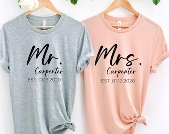 Personalized Mr. And Mrs. Shirt, Custom Wifey Hubby Shirts, Just Married Shirt, Matching Couples Shirt, Wedding Anniversary Gift