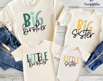 Sibling Shirt Set: Family Matching Tees, Sweatshirt (Big Brother, Little Sister)
