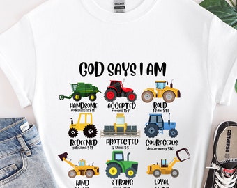God Says I Am Construction Shirt, Bible Verse Toddler Shirt, Bible Verse Truck Shirt, Religious Kids Shirt, Biblical Toddler Tee