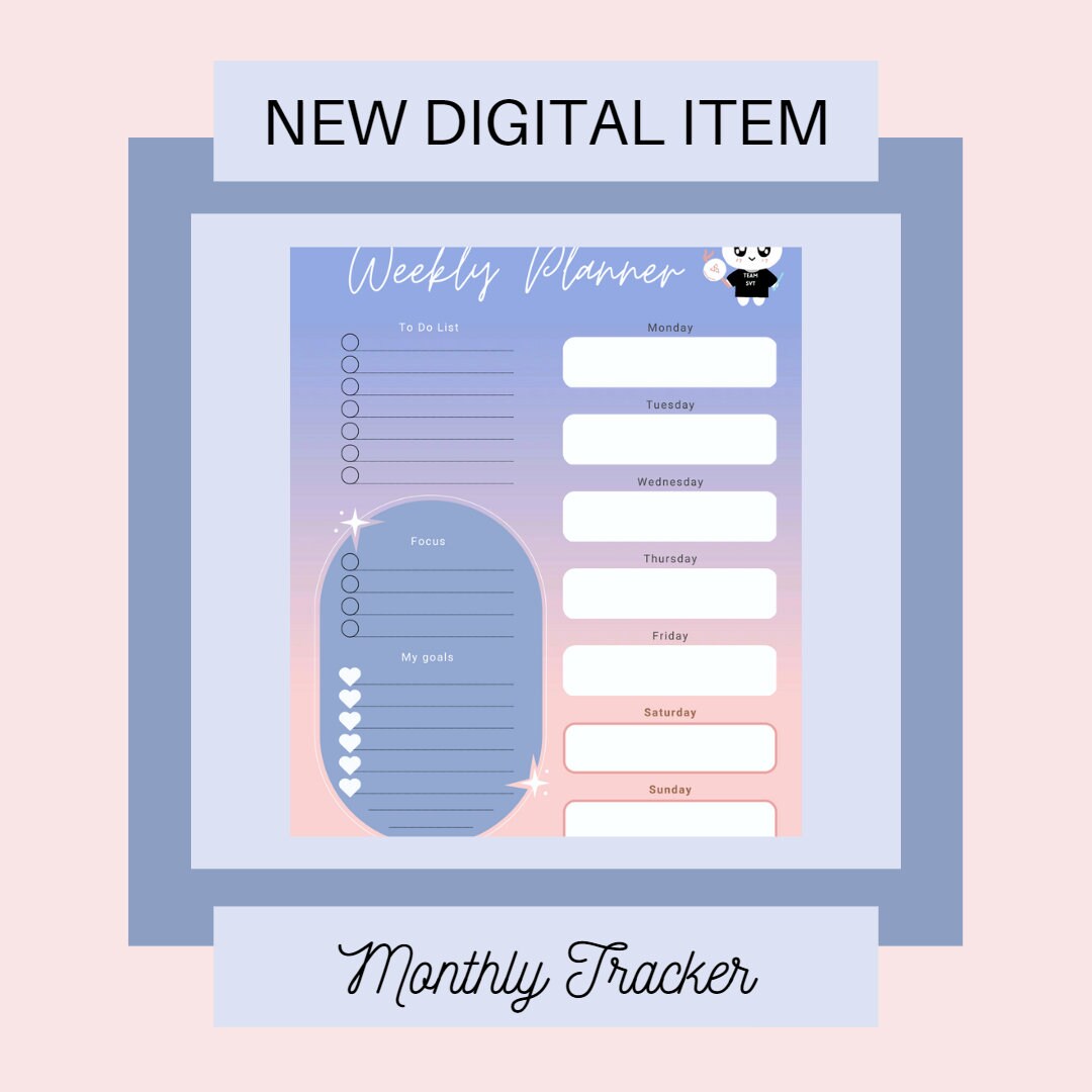 Digital Planner, Seventeen Kpop, Printable Calendar, Undated Weekly ...