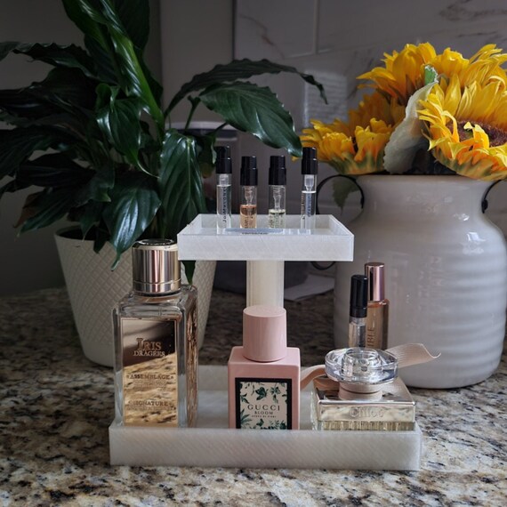 2-Tier Glass Vanity Tray Desk Organizer in Purple