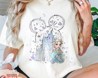 Retro Elsa Disney Princess Shirt, Frozen Castle Comfort Colors Tee, Watercolor Disney Shirt, Disneyland Trip Outfit, Girls Vacation Tee