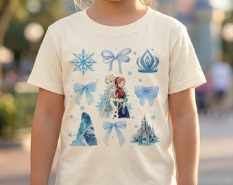 Disney Frozen Elsa Anna Shirt, Coquette Bow Snow Princess Tee, Retro Frozen Shirt, Olaf Elsa Anna Graphic Tee, Disneyland Family Trip Outfit