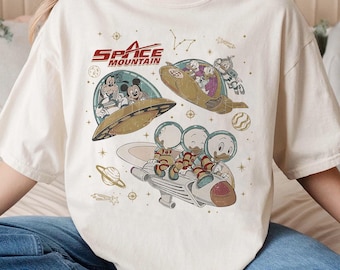 Comfort Colors Space Mountain Disney Shirt, Mickey Friends Astronaut Tee, Vintage Disneyland Park Outfit, Family Vacation 2025 Shirt