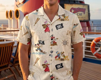 Pirate Mickey And Friends Hawaiian Shirt, Disney Cruise Button Up, Retro Map Aloha Shirt, Men's Vacation Outfit, Pirate Trip Gift 2026
