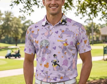 Figment Polo Shirt, Epcot Journey Into Imagination Dragon Shirt, Disney World Golf Polo, Purple Dragon Vacation Outfit, Gift For Men