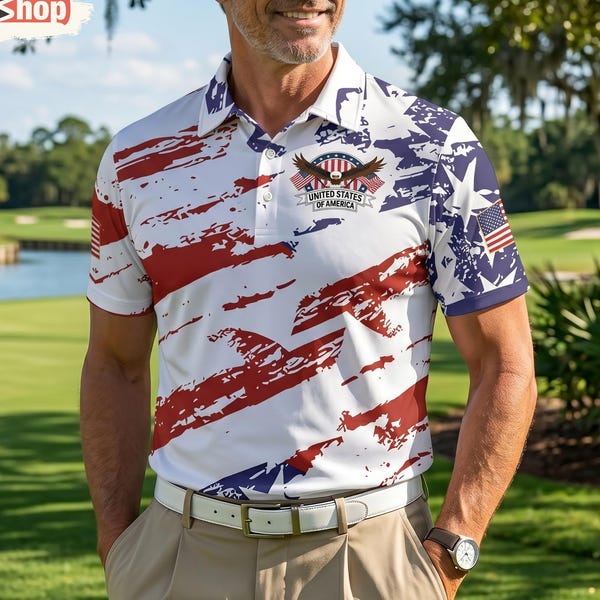 USA 250th Anniversary Polo Shirt, Patriotic American Flag Eagle Golf Shirt, 4th of July Men Shirt, Independence Day Gift for Dad USA