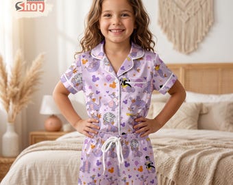 Figment Dragon Kids Satin Pajamas Set, Epcot Disney Toddler Lounge Shorts, Purple Dragon Vacation Outfit, One Little Spark Sleepwear Gift