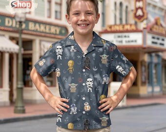 Star Wars Kids Hawaiian Shirt, Darth Vader Stormtrooper Toddler Button Up, Baby Yoda Disney Galaxy Vacation Outfit, Park Trip Gift For Boys
